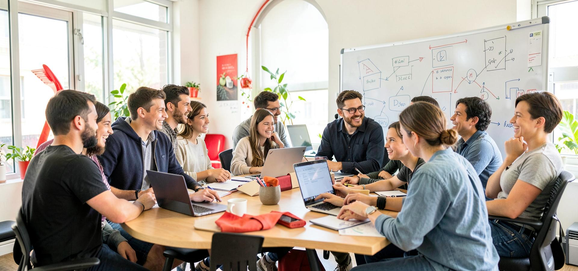 The Kreeyaa team collaborating around a table in a bright office